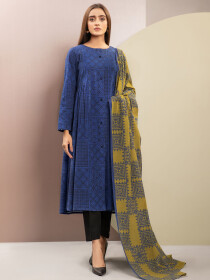 Blue Printed Slub Khaddar Unstitched 2 Piece Suit for Women
