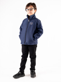 Navy Blue Stand Up Collar Soft Shell Little Boy Jacket