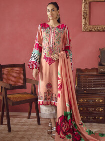 Pink Printed Slub Khaddar Unstitched 2 Piece Suit for Women