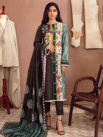 Brown Printed Slub Khaddar Unstitched 2 Piece Suit for Women