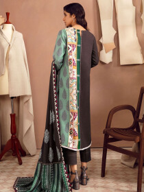 Brown Printed Slub Khaddar Unstitched 2 Piece Suit for Women