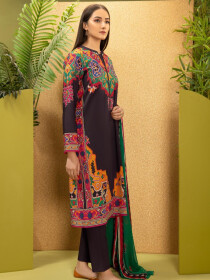 Brown Printed Cambric Unstitched 2 Piece Suit for Women