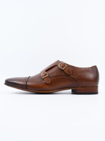Men's Leather Brown Double Monk Wingtip Dress Shoe