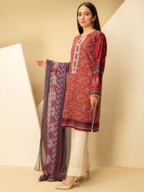 Red Printed Lawn Unstitched 2 Piece Suit for Women