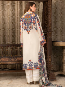 White Printed Lawn Unstitched 2 Piece Suit for Women