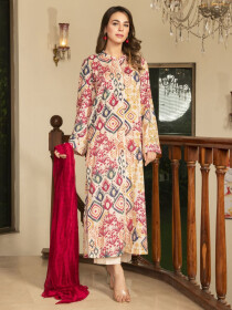 Off White Printed Lawn Unstitched 2 Piece Suit for Women