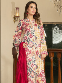 Off White Printed Lawn Unstitched 2 Piece Suit for Women