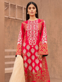 Red Printed Lawn Unstitched 3 Piece Suit for Women