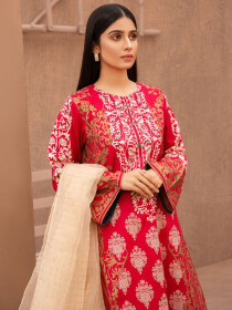 Red Printed Lawn Unstitched 3 Piece Suit for Women