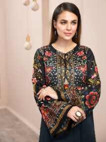Black Printed Lawn Unstitched Shirt for Women