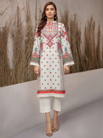 Off White Printed Lawn Unstitched Shirt for Women