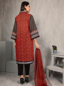 Brown Printed Lawn Unstitched 2 Piece Suit for Women