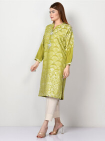 Green Printed Embellished Jacquard Shirt for Women