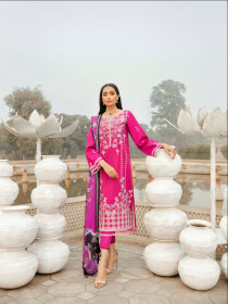Pink Printed Fully  Embroidered 3 Piece Luxury Lawn Suite