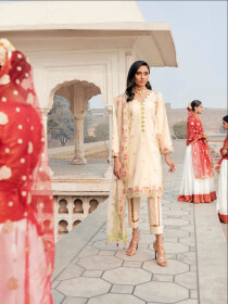 Cream Printed Fully  Embroidered 3 Piece Luxury Lawn Suite