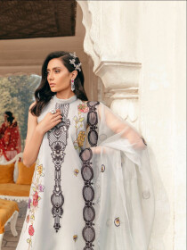 Grey Printed Fully Embroidered 3 Piece Luxury Lawn Suite