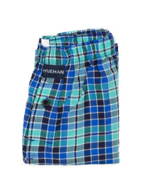 Men's Blue & Charcoal Woven Check Boxers Shorts With Button Fly Pack of 2