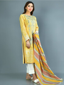 Yellow Printed Lawn Stitched Suits for Women