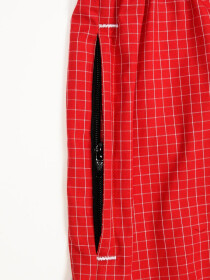 Red & White Modern Check Cotton Relaxed Pajama with zipper side pockets