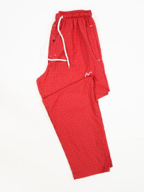 Red & White Modern Check Cotton Relaxed Pajama with zipper side pockets