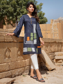 Blue Printed Lawn Unstitched Shirt for Women