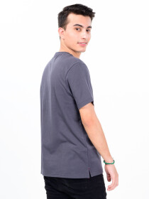 Men Grey Cotton Round Neck Tee Shirt