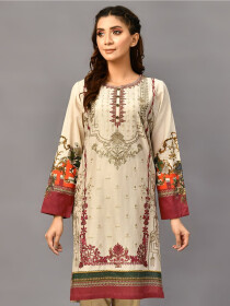 Beige Embroidered Lawn  Stitched Suit for Women