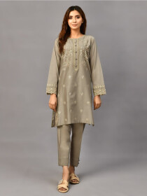 Grey Embroidered Lawn Stitched 3pcs Suit for Women
