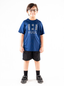 Boys' Blue & Black Outfits Short Sleeve Tee And Short Pants