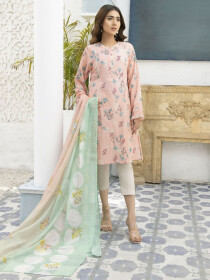 Peach Printed Lawn Unstitched 2 Piece Suit for Women