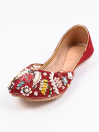 Women Maroon Leather Hand Made Milli Shoes  Khussa