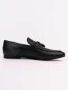 Men Red Highlighted Patch & Tasseled Detailed Black Leather Shoes