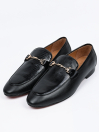 Men Chain Detailed Pointed-Toe Black Formal Shoes