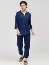 Women's Navy Blue Silk Wash Loungewear Set