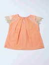 Audrey Peach Girls Top With Net Shoulders