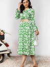 Crepe Linen Green Floral Dress