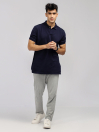 Men's Navy Blue Snap Button Polo Shirt