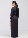 Women's Black Melange Long Sleeve Belt Dress