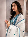 Chandni White/Blue 3 Piece Embroidered Suit For Women