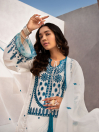Chandni White/Blue 3 Piece Embroidered Suit For Women