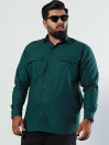 Cotton Casual Bottle Green Poplin Shirt (Plus Size)