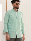 Cotton Green Ban Collar Poplin Shirt