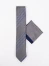 Men Square Grey Self Grey Stripes Tie & Pocket
