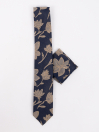 Men Square Navy Grey Leaf Pattern Tie & Pocket