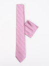 Men Square Light Pink Self Weaved Tie & Pocket
