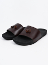 Men Hand-Crafted Leather Brown Tassel Slides