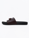 Men Hand-Crafted Leather Brown Tassel Slides