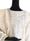Women Off White & Cream Formal Pret Hand Woven Cotton 3 Piece Dress