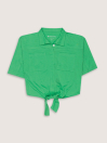 Girls' Light Green Collared Knot Shirt