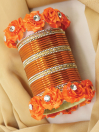 Floral Orange Golden Metallic Bangles Set